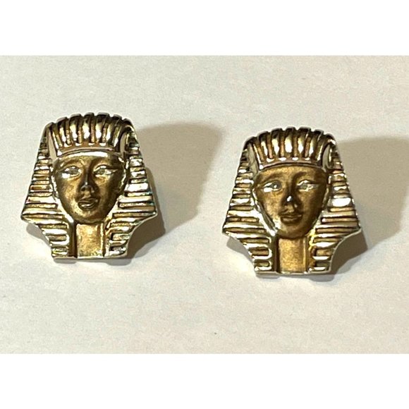 Ancient Egyptian Style Gold Tone Post Earrings Golden Pharaoh Costume Jewelry - Picture 1 of 4